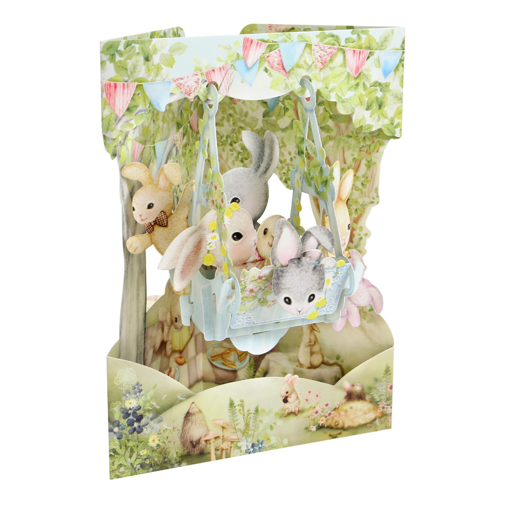 Felicitare 3d, Santoro, Swing Card, Design Iepuras, Componente Mobile