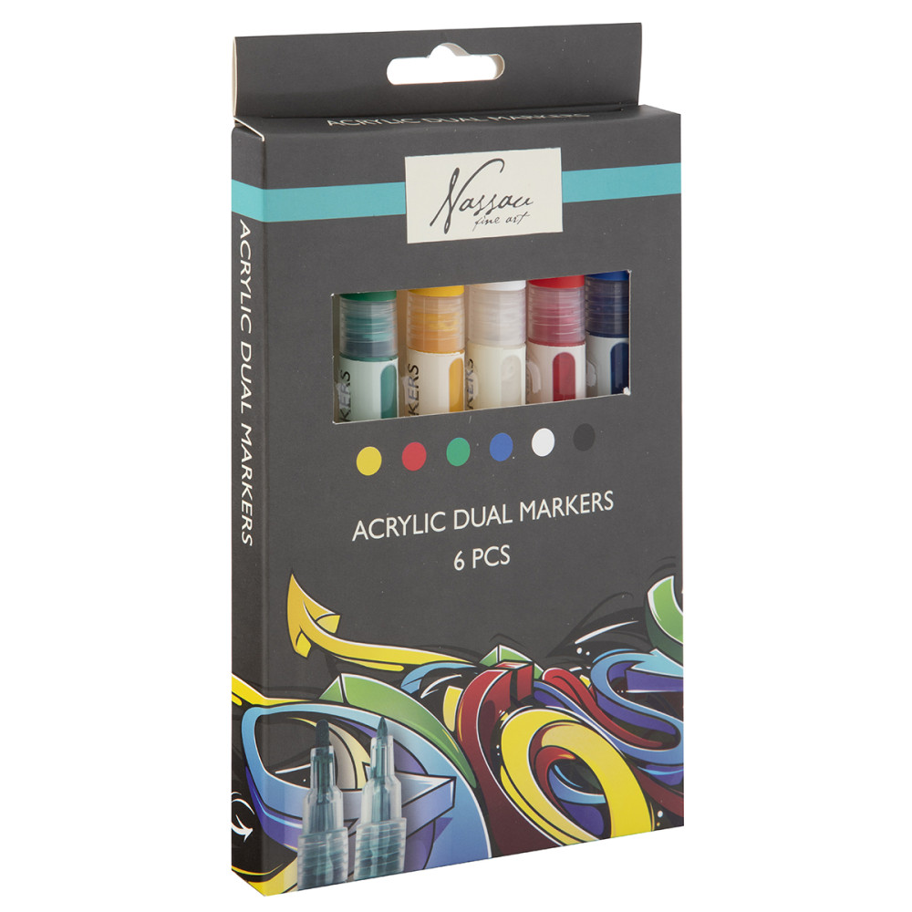 Set 6 Markere Cu Capat Dublu Si Vopsea Acrilica Nassau Fine Art Set 6 Markere Cu Capat Dublu Si Vopsea Acrilica Nassau Fine Art
