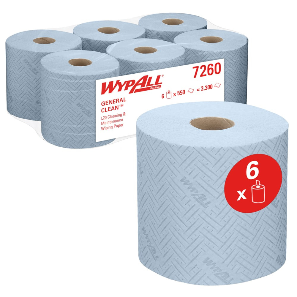 Lavete In Rola Kimberly-clark Wypall L20, Derulare Centrala, 2 Straturi, 6 Role/bax, Albastre
