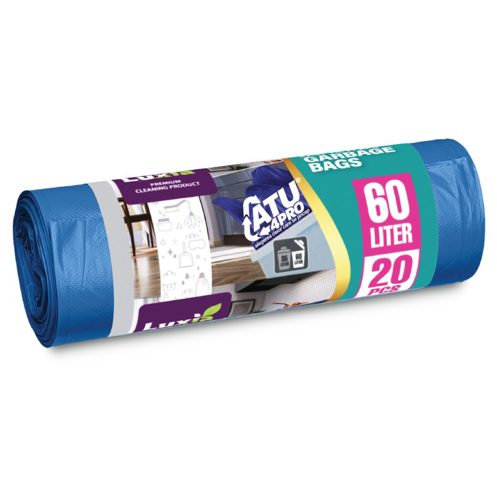 Saci Menaj Hdld, Indigo, 60l, 16 Microni, 20 Bucati/rola