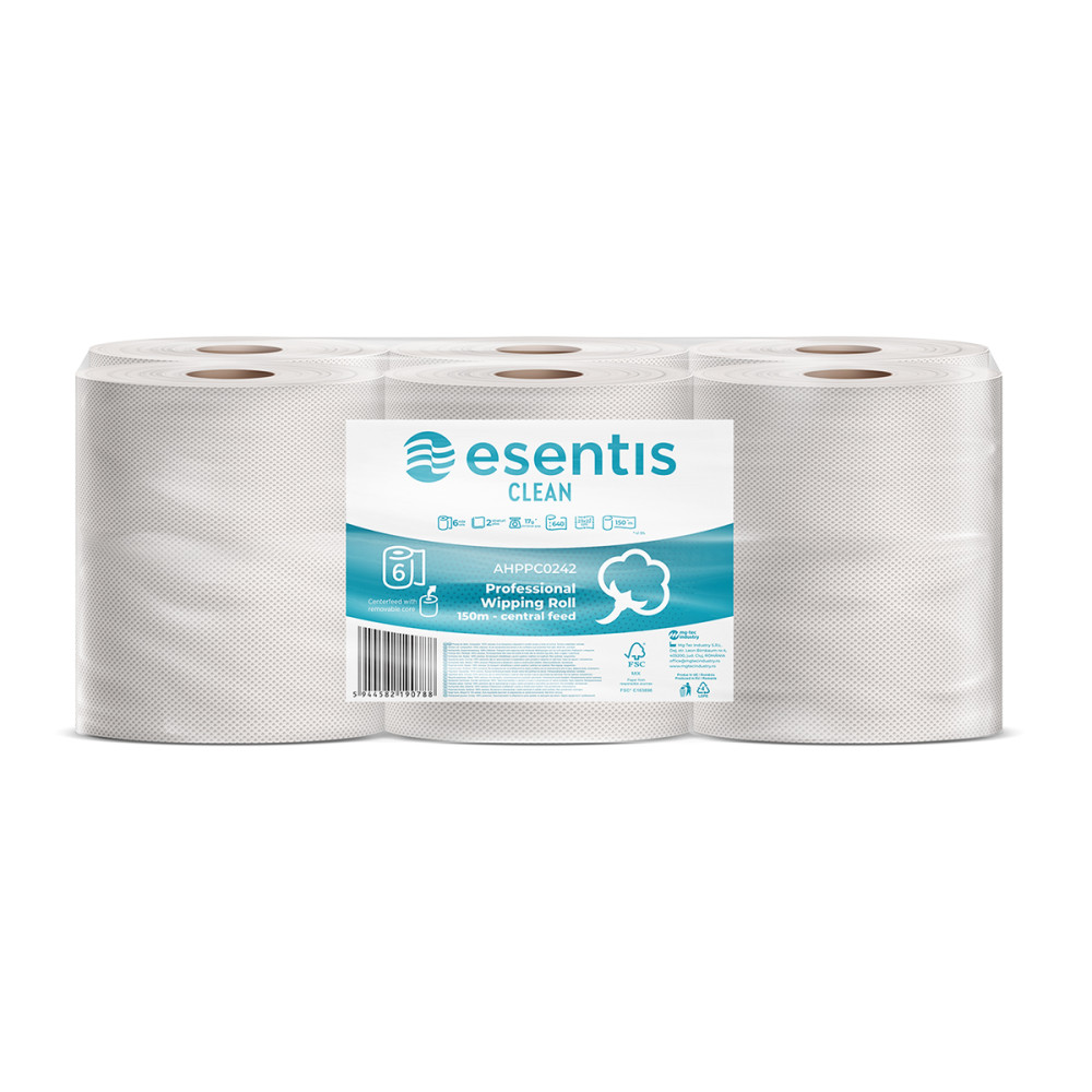 Rola Prosop Derulare Centrala Esentis Clean, Alba, 2 Straturi, 150 M, 6 Role/set