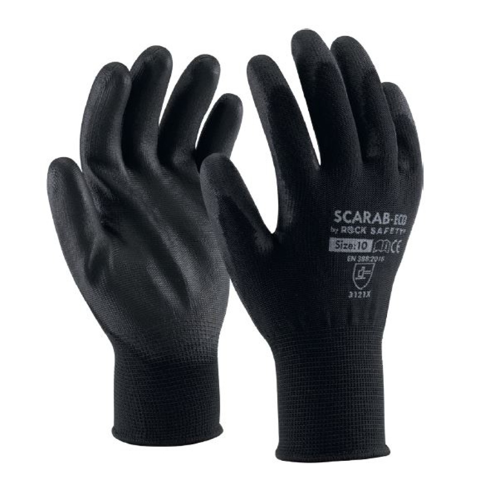 Manusi Tricot Poliester Imersate Pu, Negru, Scarab-eco, Marime 8