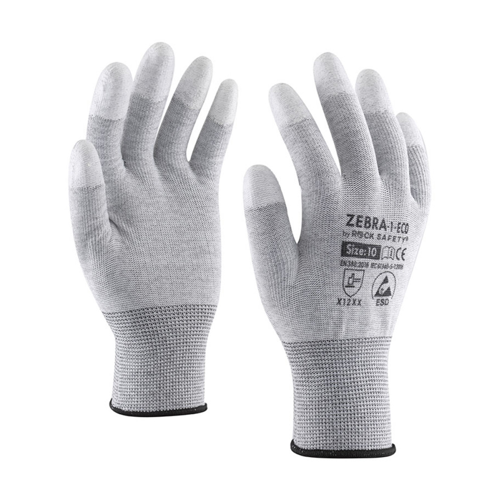 Manusi Zebra 1 Esd, Poliester Fibra Carbon, Varf Degetelor Imersate In Pu, Marimea 7