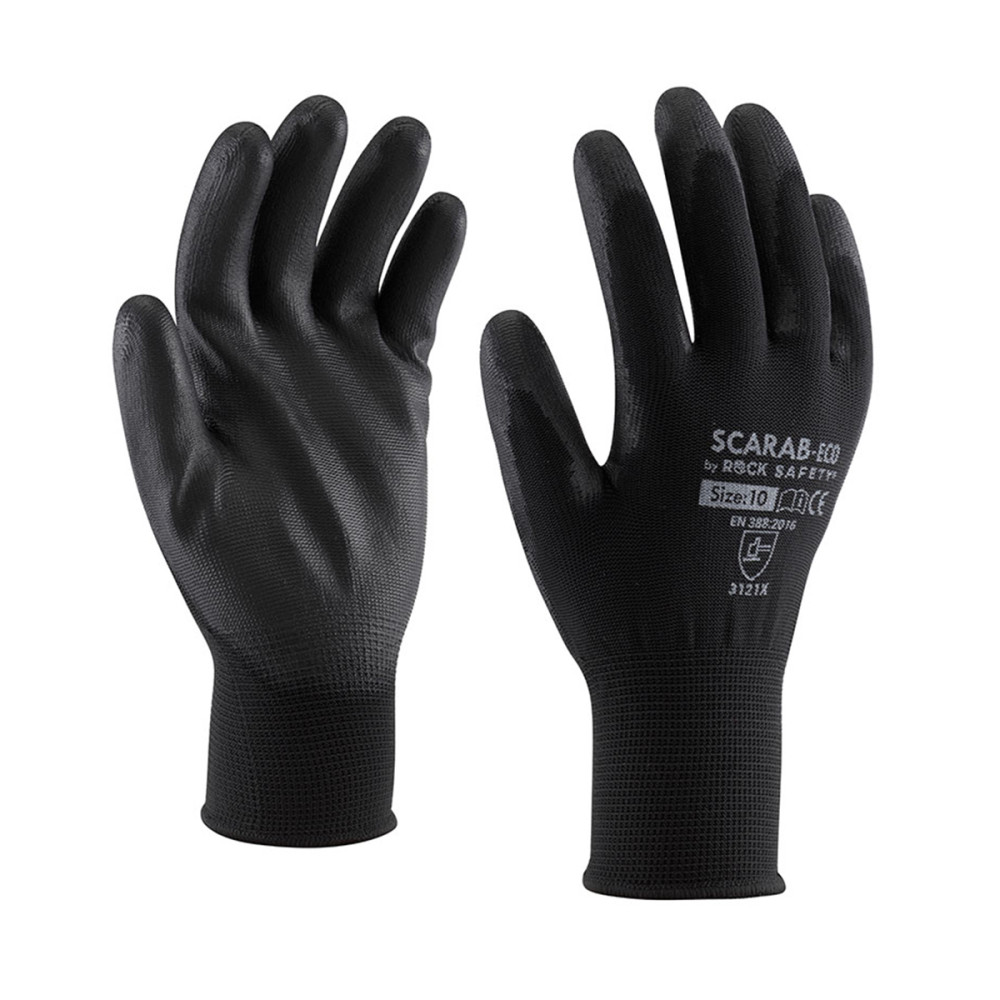 Manusi Tricot Poliester, Imersate Pu Negru Scarab-eco, Marimea 10