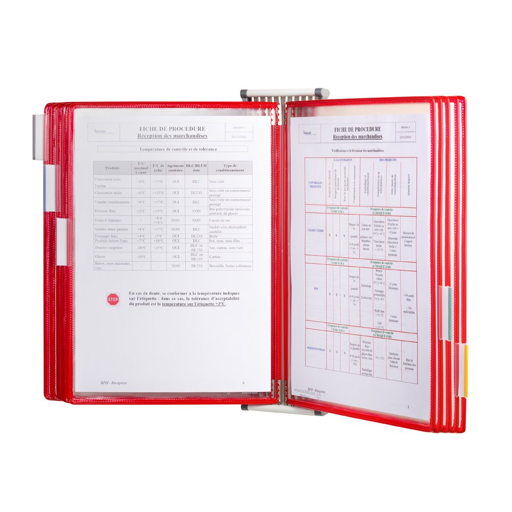 Kit complet Tarifold, din otel, pentru perete, A4, 10 display-uri, rosu