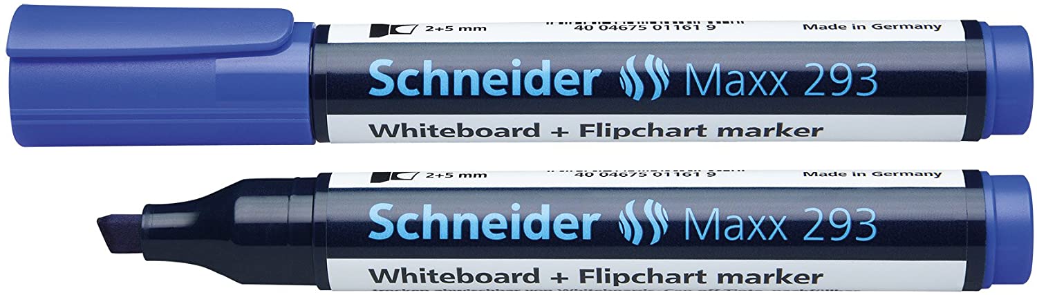 Marker Schneider Maxx 293, Pentru Tabla De Scris+flipchart, Varf Tesit 2-5mm, 4 Cul/set - (n,r,a,v)