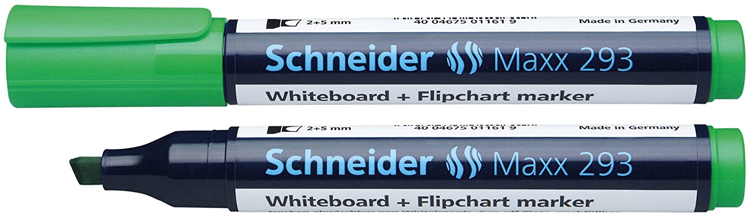 Marker Schneider Maxx 293, Pentru Tabla De Scris+flipchart, Varf Tesit 2-5mm, 4 Cul/set - (n,r,a,v)