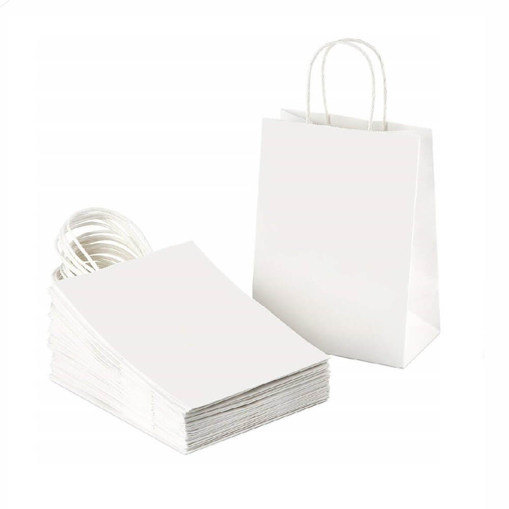 Sacose din Hartie Alba, 100 Buc/Bax, Dimensiune 16x9x21 cm, Pungi si Plase pentru Cadouri, Punga pentru Cadou, Set de Pungi Albe, Sacose Albe din Hartie, Pungi din Hartie Albe, Punga de Hartie Clasica