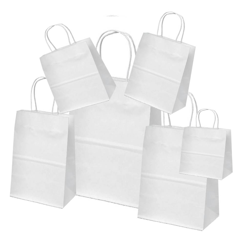 Set 100 de Sacose Hartie pentru Cadouri, BrandPaper, 18x9x25 cm, Albe, Pungi Hartie Kraft Alba pentru Cadouri, Set de Pungi Hartie Kraft pentru Cadouri, Punga de Hartie pentru Aniversari, Ambalaj pentru Cadou BrandPaper