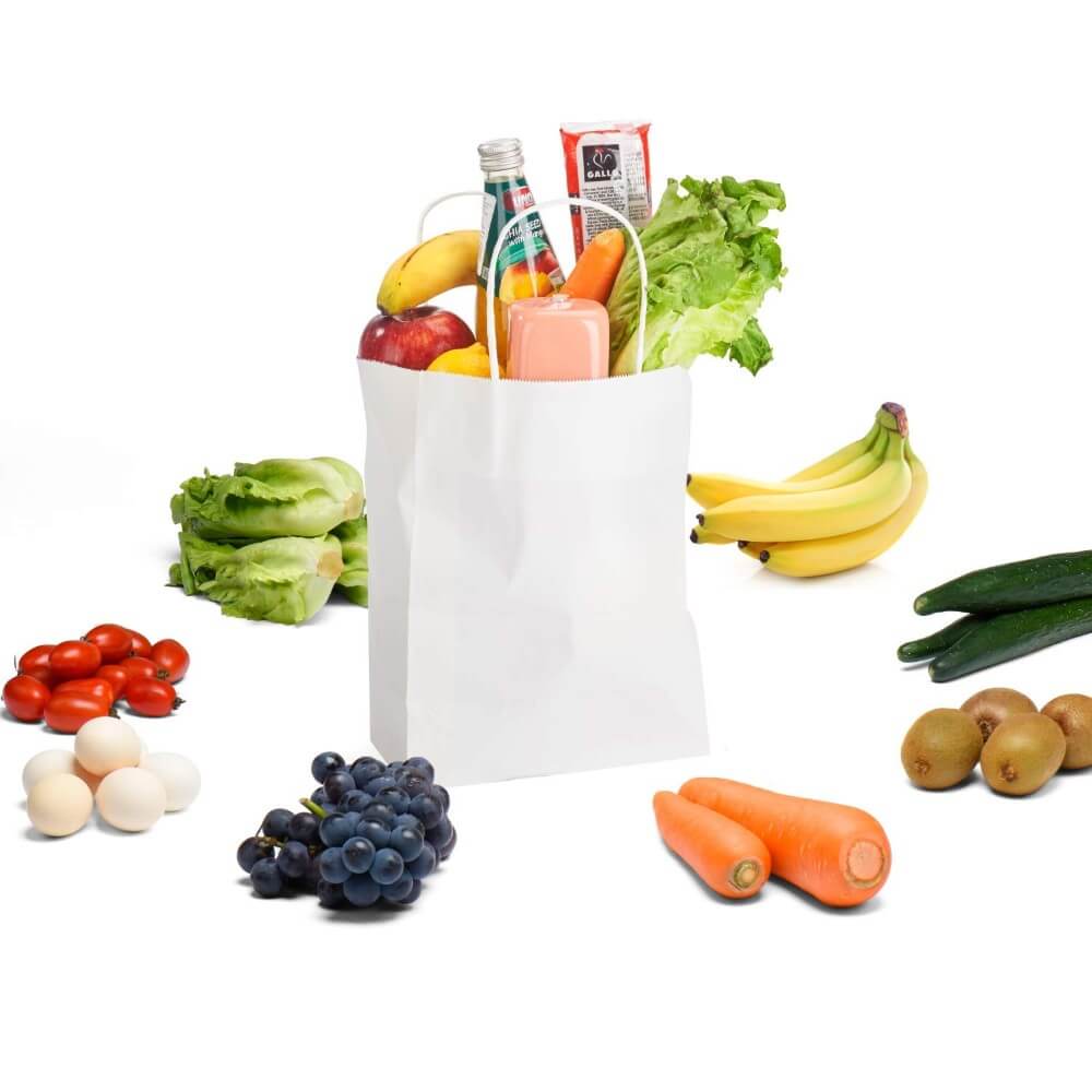 Sacose din Hartie Alba, 100 Buc/Bax, Dimensiune 25x11x26 cm,  Pungi si Plase pentru Cadouri, Sacose Hartie Albe, Sacose Hartie Simple, Sacose din Hartie Albe Clasice, Baxuri de Pungi din Hartie Albe, Baxuri de Sacose din Hartie