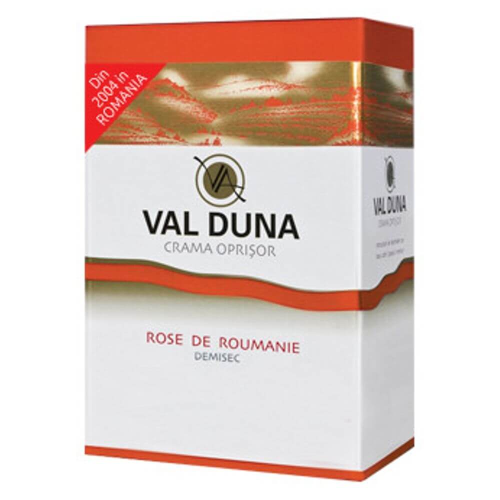Vin Val Duna Rose de Roumanie, Demisec, 5 L, 13% Alcool, Vin Rose Demisec Val Duna, Vin Rose Val Duna, Vin Demisec Val Duna, Vin Rose de Roumanie, Vin 5 L, 5 L Vin Rose, Vin BIB, Vin Bag in Box, Vin la Punga in Cutie, Vin Crama Oprisor   106,67 lei 