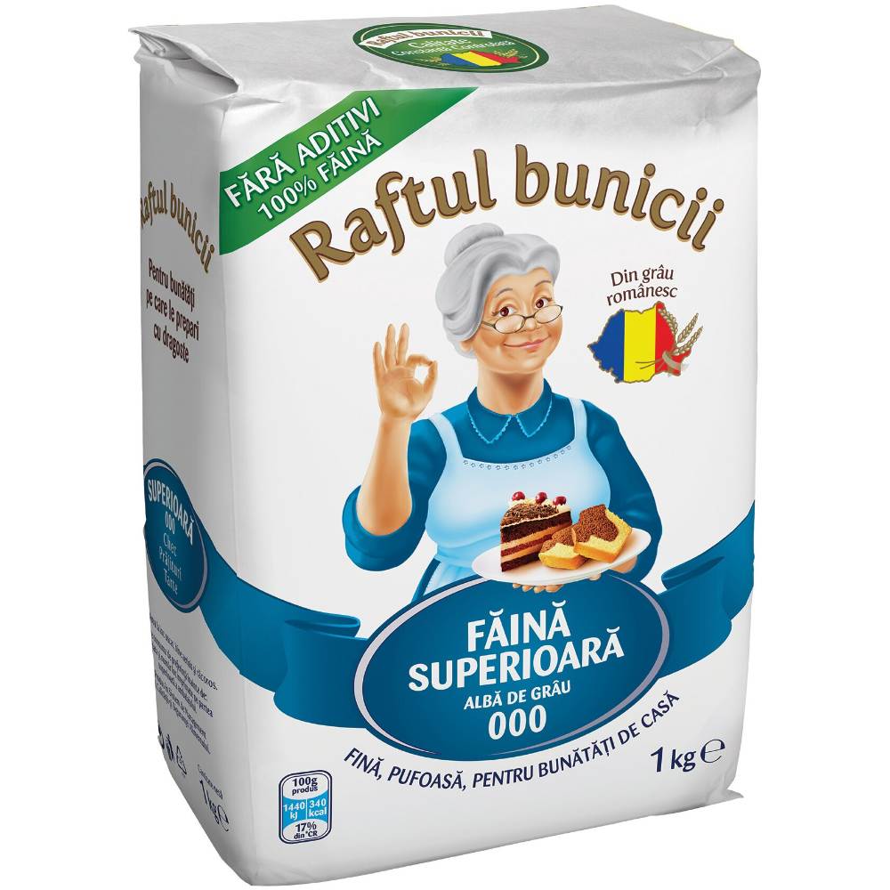 Faina Alba 000 Raftul Bunicii, 1 kg, Faina de Grau, Faina Alba de Grau, Faina Grau, Faina din Grau, Faina Raftul Bunicii, Faina 000, Faina pentru Gatit, Faina Prajituri, Faina Cozonaci, Faina Copt, Faina Ambalata, Faina 1 kg   5,56 lei 