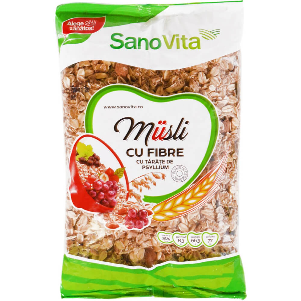 Musli cu Fibre Sano Vita 400g, Musli, Musli Sano Vita, Musli Sano Vita Fibre, Cereale Musli, Musli Cereale, Cereale Musli Sano Vita, Musli SanoVita, Musli cu Fructe, Musli cu Fructe Sano Vita, Cereale Musli cu Fructe