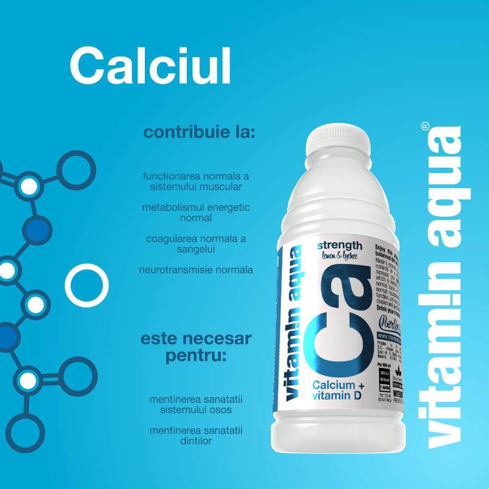 Bautura Racoritoare Merlin's Vitamin Aqua Ca Strength, 0.6 l, Lamaie si Lychee, Apa cu Vitamine, Apa cu Vitamine si Minerale, Bautura cu Adaos de Vitamine, Bautura cu Adaos de Minerale, Bautura Racoritoare Merlin