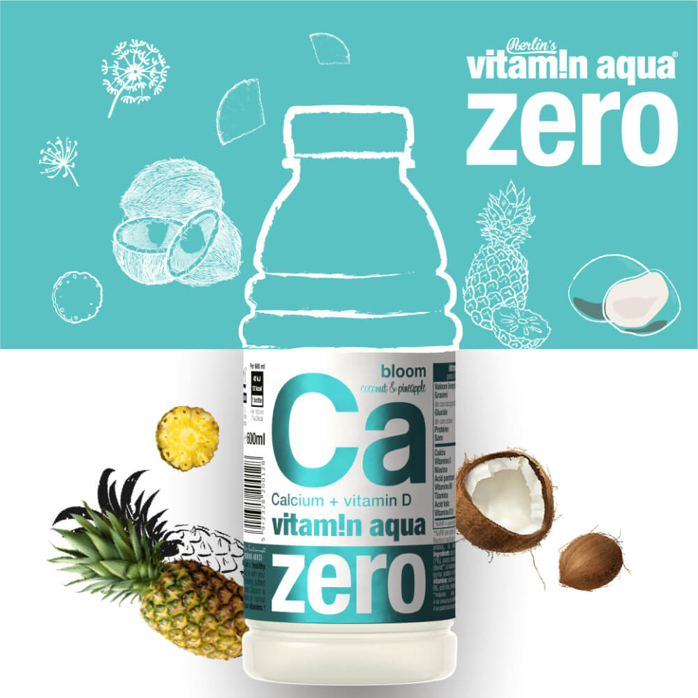 Bautura Racoritoare Merlin's Vitamin Aqua Ca Bloom, 0.6 l, Cocos si Ananas, Apa cu Vitamine, Apa cu Vitamine si Minerale, Bautura cu Adaos de Vitamine, Bautura cu Adaos de Minerale, Bautura Racoritoare Merlin