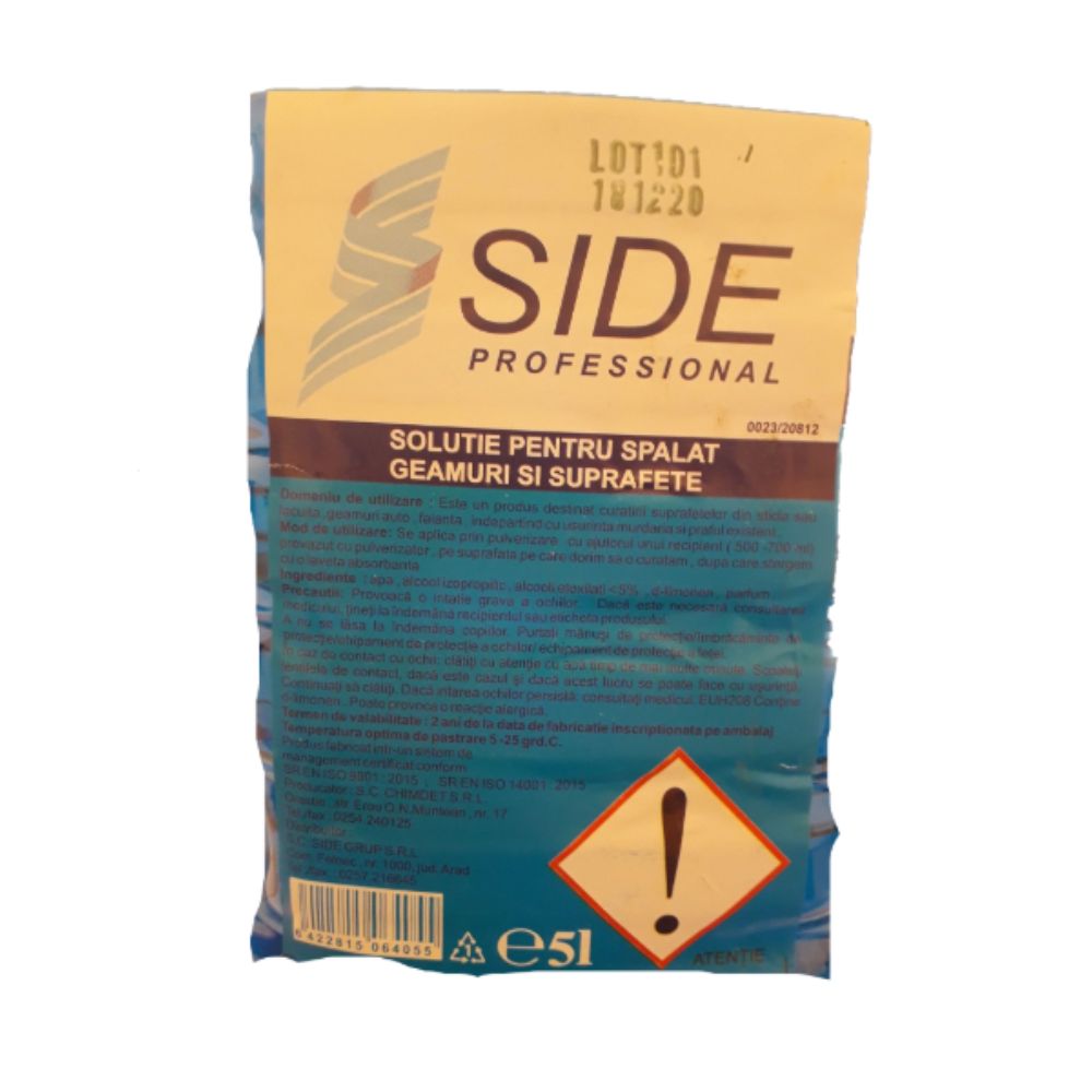 Solutie Geamuri si Suprafete, Side Professional, 5 L, Curatenie Incaperi, Detergent Geamuri, Solutii Geamuri Solutie Geamuri si Suprafete, Side Professional, 5 L, Curatenie Incaperi, Detergent Geamuri, Solutii Geamuri