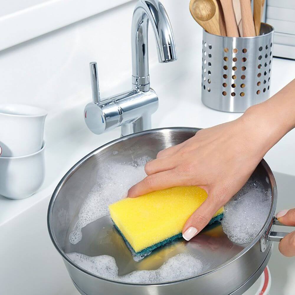 Set 10 Bureti VILEDA Strong, Spuma Poliuretanica Galbena si Fibra Abraziva, Bureti cu Spuma si Fibra Abraziva, Bureti Vase VILEDA, Bureti cu Canelura, Bureti de Vase, Bureti cu Canelura pentru Vase, Bureti pentru Spalat Vasele