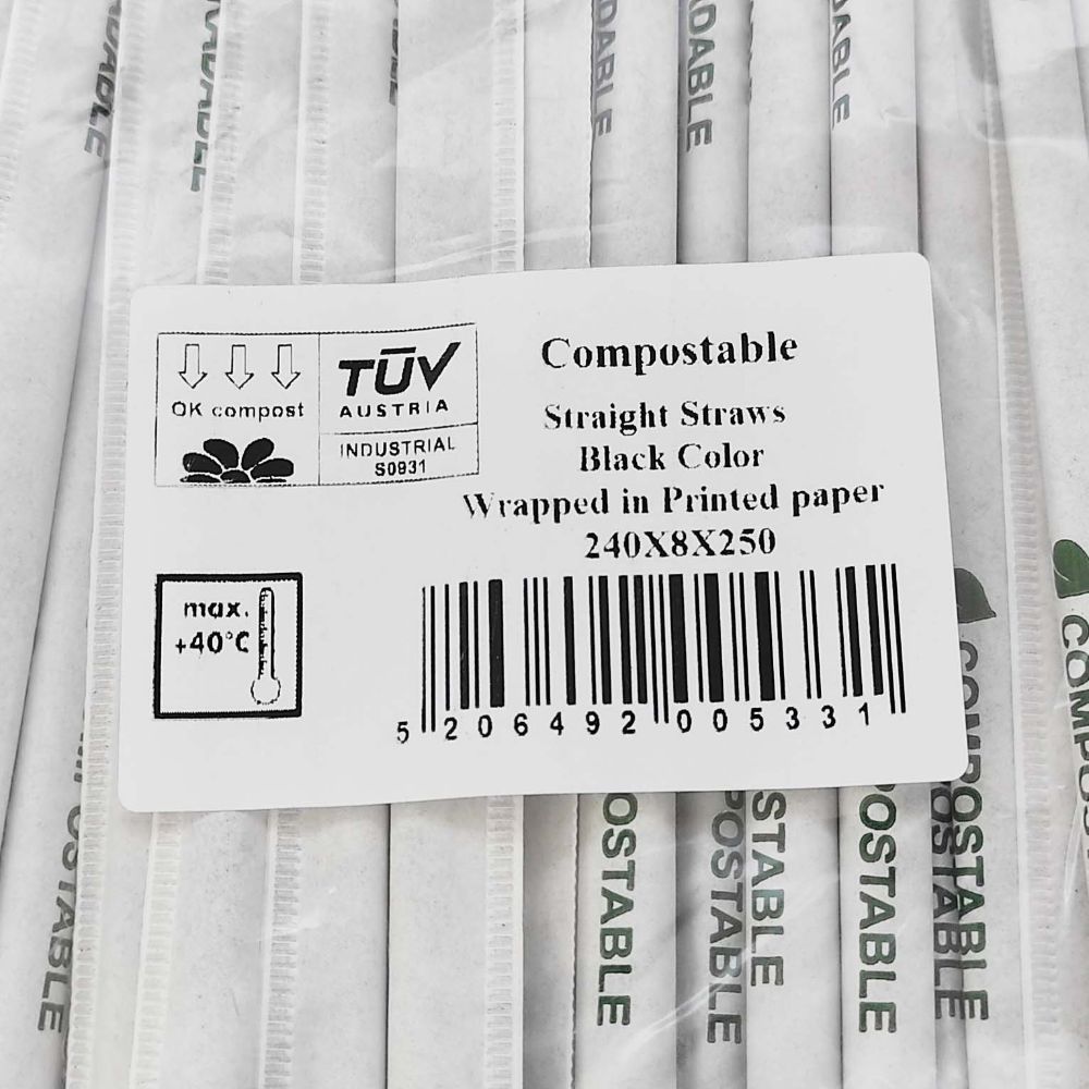 Paie Biodegradabile Drepte din PLA, Dimensiune 240x8 mm, 250 Buc/Set