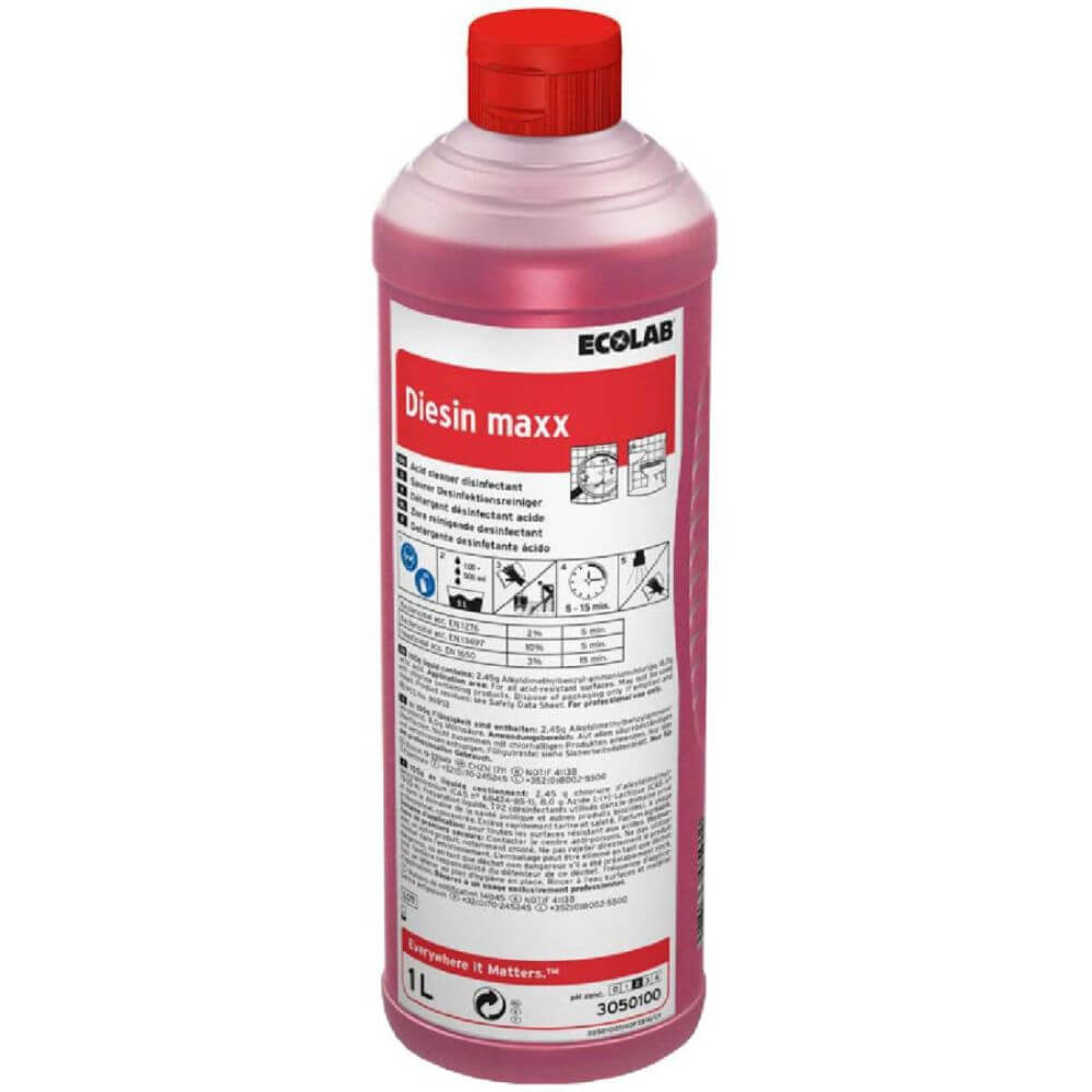 Acid Dezinfectant ECOLAB Diesin Maxx, 1 L, Dezinfectant pe Baza de Acid, Acid Dezinfectant Lichid, Dezinfectant Profesional, Dezinfectant Concentrat Profesional, Dezinfectant Suprafete, Detergent Dezinfectant Lichid, Dezinfectant de Nivel Inalt