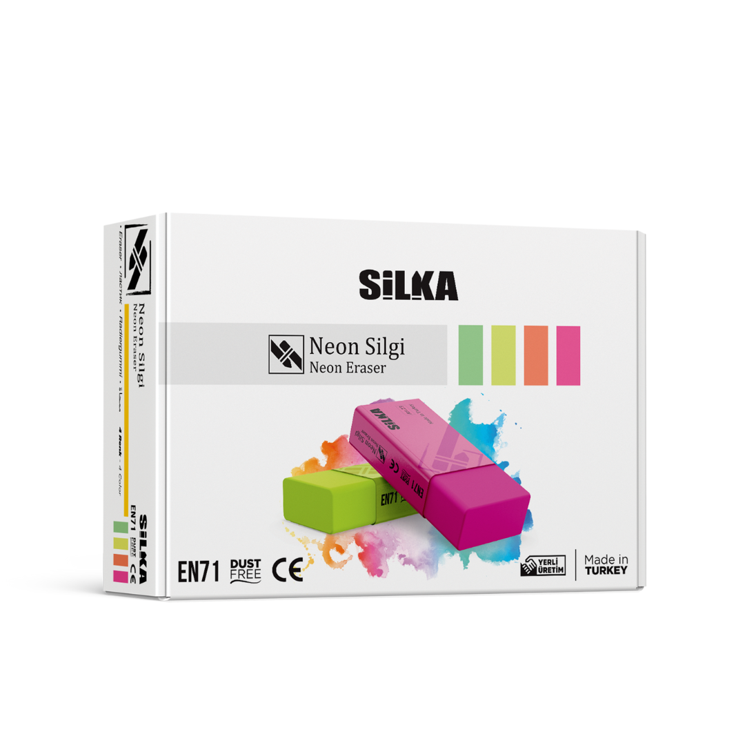 Radiera Pentru Creion, 44x22x13.5mm, Pvc-free, Nu Lasa Reziduuri, Silka Neon - Culori Asortate