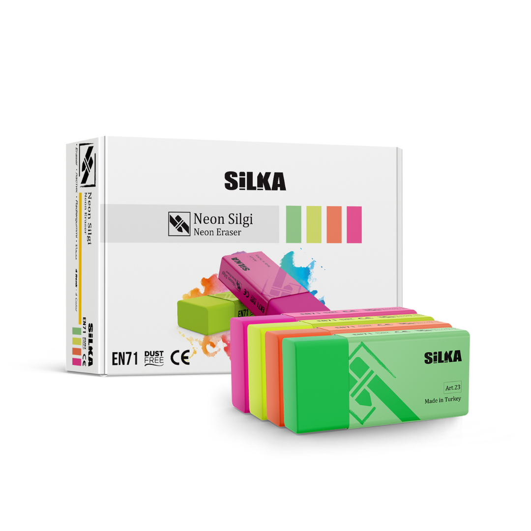 Radiera Pentru Creion, 39.5x18.5x12mm, Pvc-free, Nu Lasa Reziduuri, Silka Neon - Culori Asortate