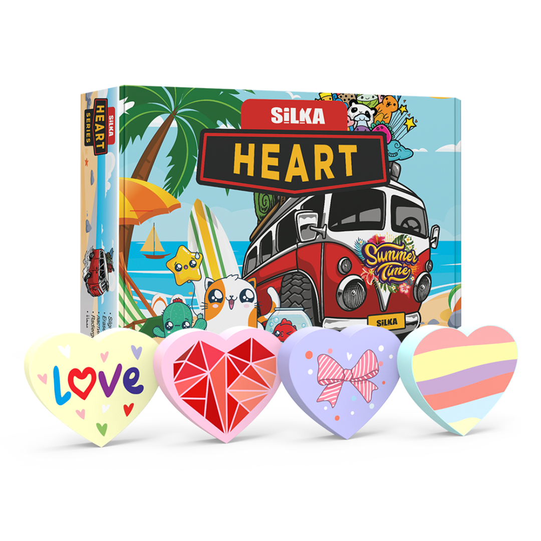 Cutie Cu Radiere Pt Creion, Nu Lasa Reziduuri, 36buc/cutie, Silka Heart-forma Inima, Design Asortat