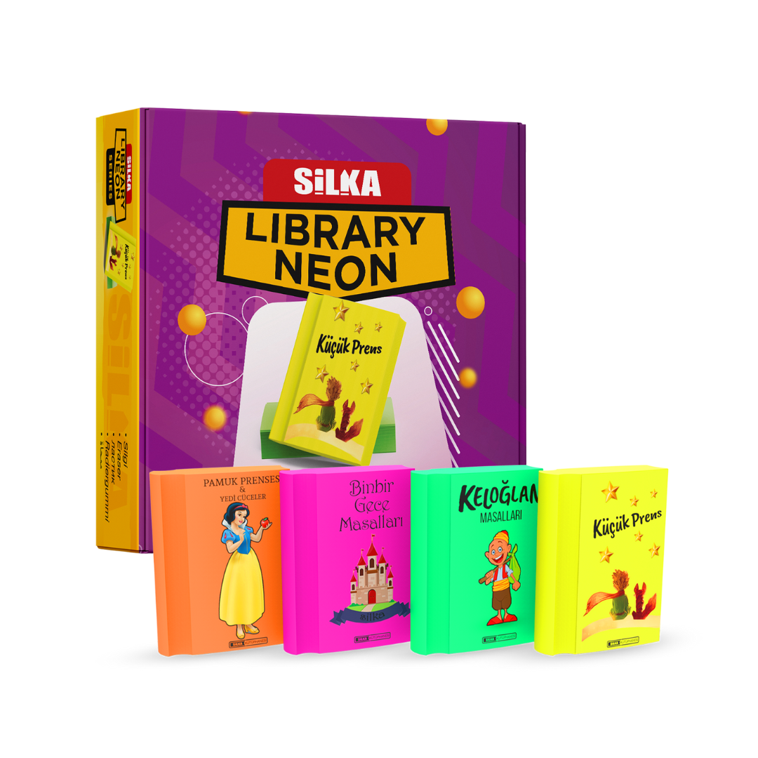 Cutie Cu Radiere Pt Creion, Nu Lasa Reziduuri, 36buc/cutie, Silka Library Neon - Design Carti De Cit