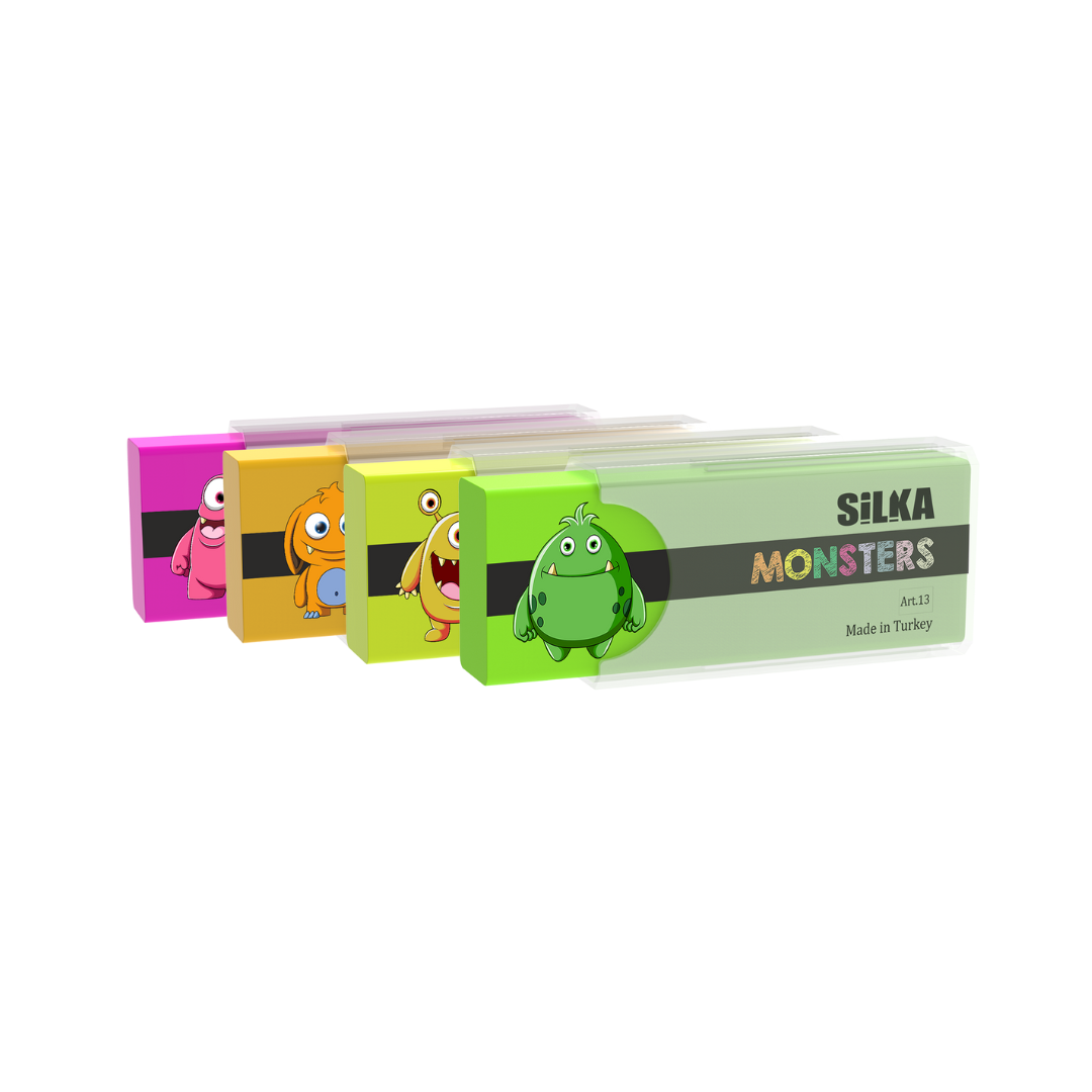 Cutie Cu Radiere Pt Creion, Nu Lasa Reziduuri, 20buc/cutie, Silka Moster - Design Monstri