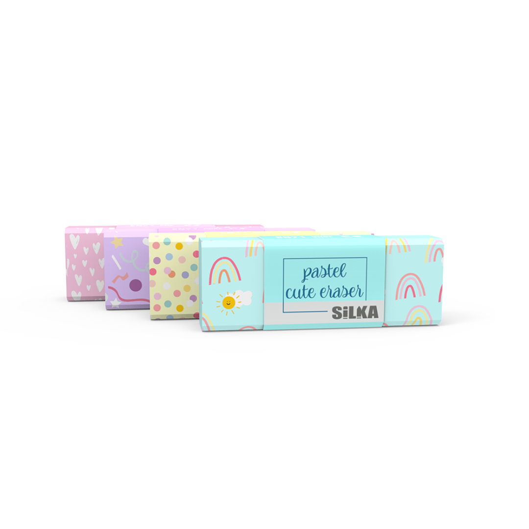 Cutie Cu Radiere Pt Creion, Nu Lasa Reziduuri, 20buc/cutie, Silka Pastel Cute - Design Asortat