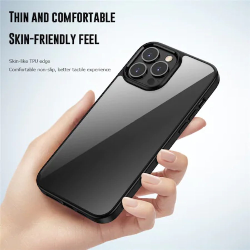 Husa de Protectie pentru Telefon iPhone 12, din TPU Moale, Transparenta, Impermeabila, Rezistenta la Soc, Anti-Cadere, Transparent cu Negru