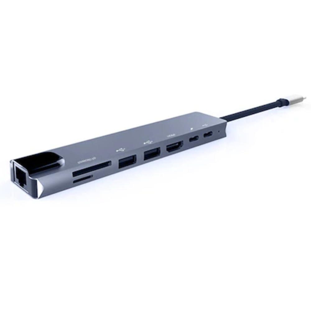 Adaptor Docking Station 8 in 1, Port USB-C in Ethernet Port, 3 Porturi USB, 4K USB-C, Argintiu