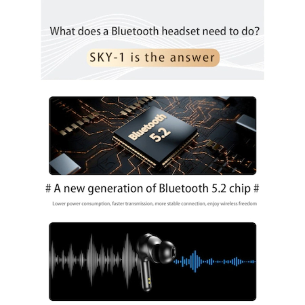 Casti Wireless SKY-1, Control Tactil, Design Modern Ergonomic, Bluetooth V5.2, TWH, Negru cu Albastru