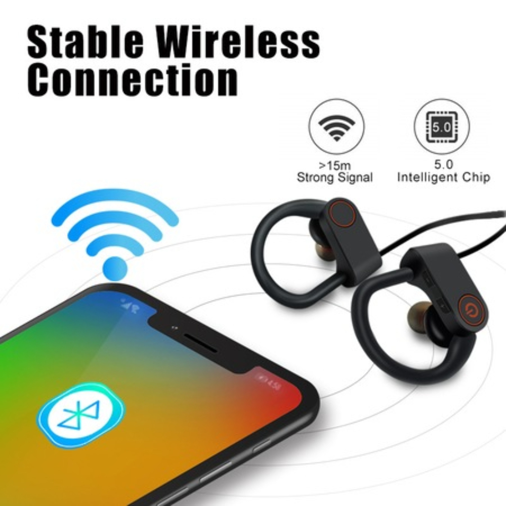 Casti Sport Wireless, Sunet Stereo Binatural, Microfon Incorporat, Functie de Redare Muzica, Rezistente la Apa si la Transpiratie IPX5, Negre cu Rosu