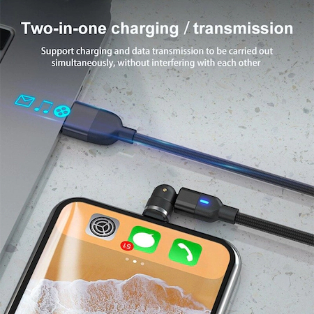 Cablu de Incarcare Violet 3 in 1 cu Conector Magnetic Rotatie la 540Â°, Incarcare 5V 2.4A, 2 Metri, Conector pentru IOS/Android/USB-C