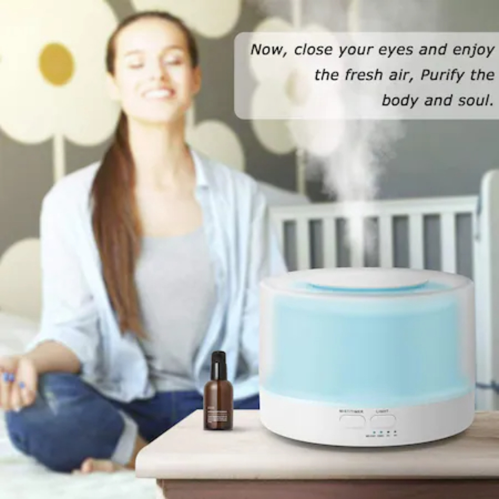 Difuzor de Aroma Terapie, Umidificator, Lampa de Veghe ,700 ml ,Ultrasonic , 7 Culori Cu Telecomanda, Difuzor de Arome si de Ulei Esential