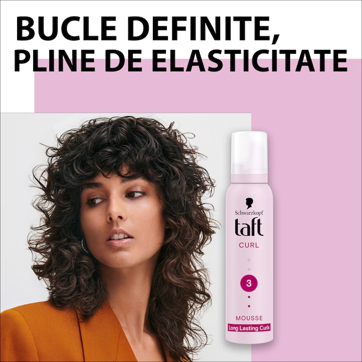 Spuma Modelatoare Taft Curl, Pentru Par Cret Sau Cu Bucle, Nivel Fixare 3, Formula Vegana, 200 Ml