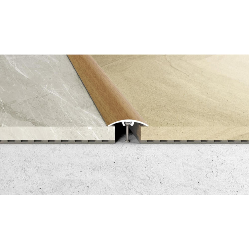 Profil Trecere cu Functie Dubla 4155, 41mm x 2.7m, Aluminiu, Stejar Deschis, Profil Trecere Pardoseala, Profil de Trecere Functie Dubla, Profil de Trecere Aluminiu, Profile de Trecere Parchet, Profil Trecere cu Functie Dubla Pardoseli