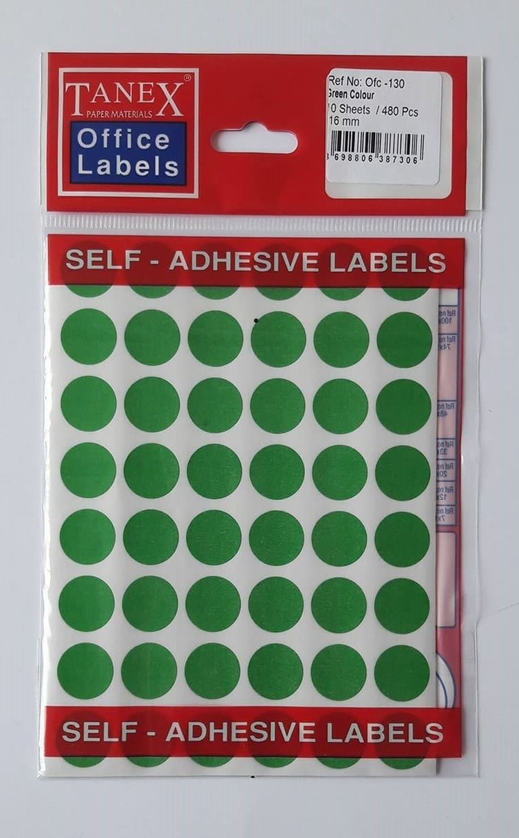 Etichete Autoadezive Color, D16 Mm, 480 Buc/set, Tanex - Verde