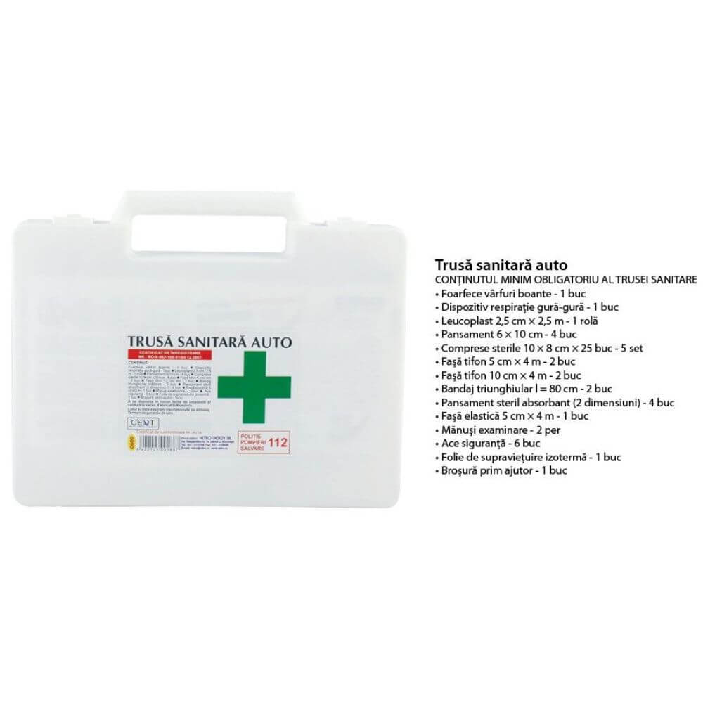 Trusa Medicala de Prim Ajutor pentru Autoturisme, Avizata MS si Licentiata RAR, Valabilitate 24 Luni, Trusa Sanitara de Prim Ajutor Auto, Trusa Prim Ajutor Auto, Kit-uri Siguranta Auto, Truse Sanitare Prim Ajutor Auto, Truse Medicale Auto