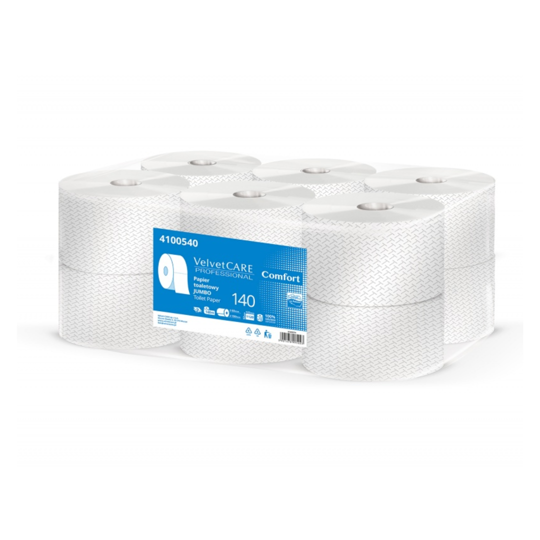 Hartie Igienica Alba, 2 Straturi, 1120 Portii - 140m, 12 Role/bax, Velvet Professional Comfort Jumbo