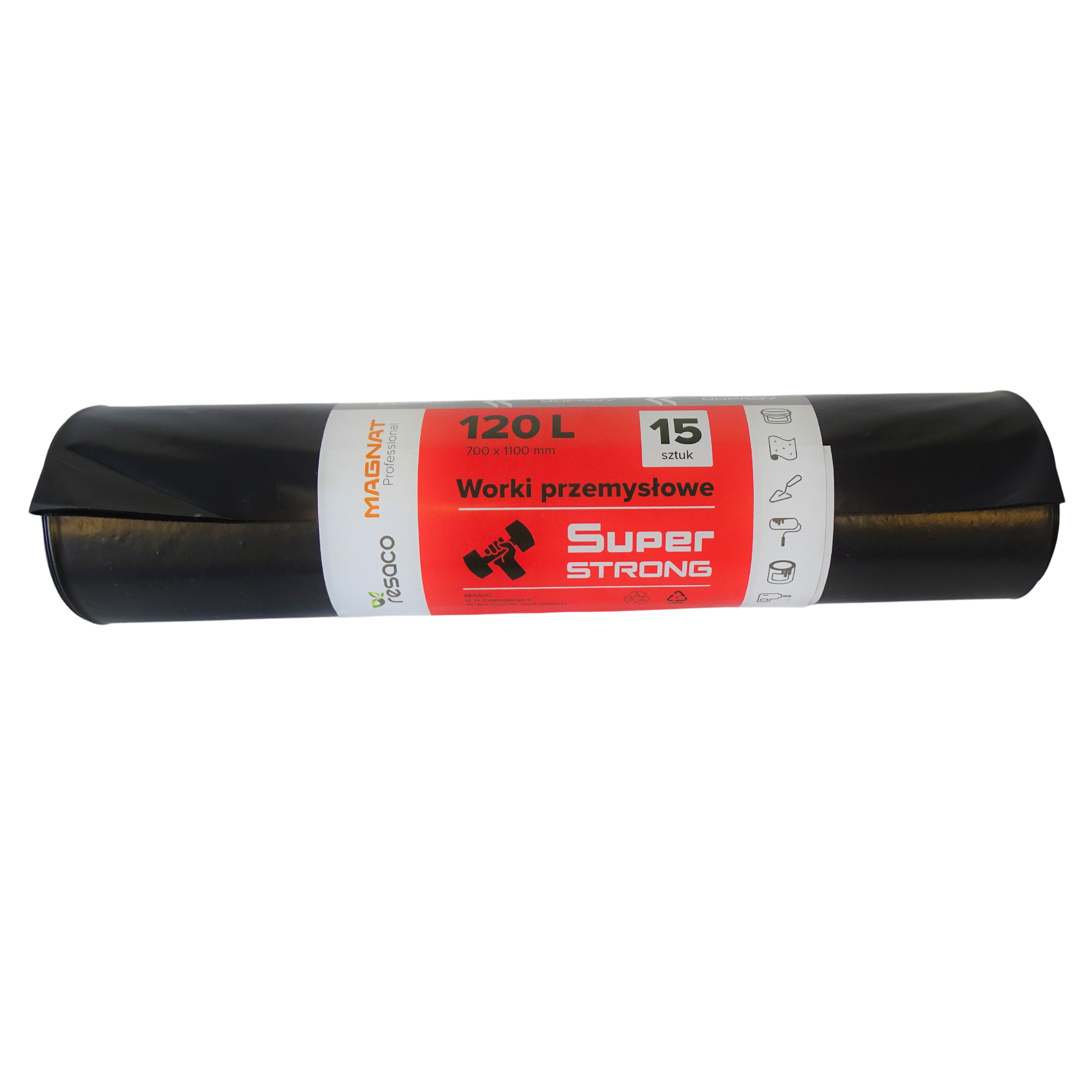Saci Plastic Reciclat, Super Rezistenti, 120l, 70x110cm, 65 Microni, 15buc/rola, Resaco - Negri