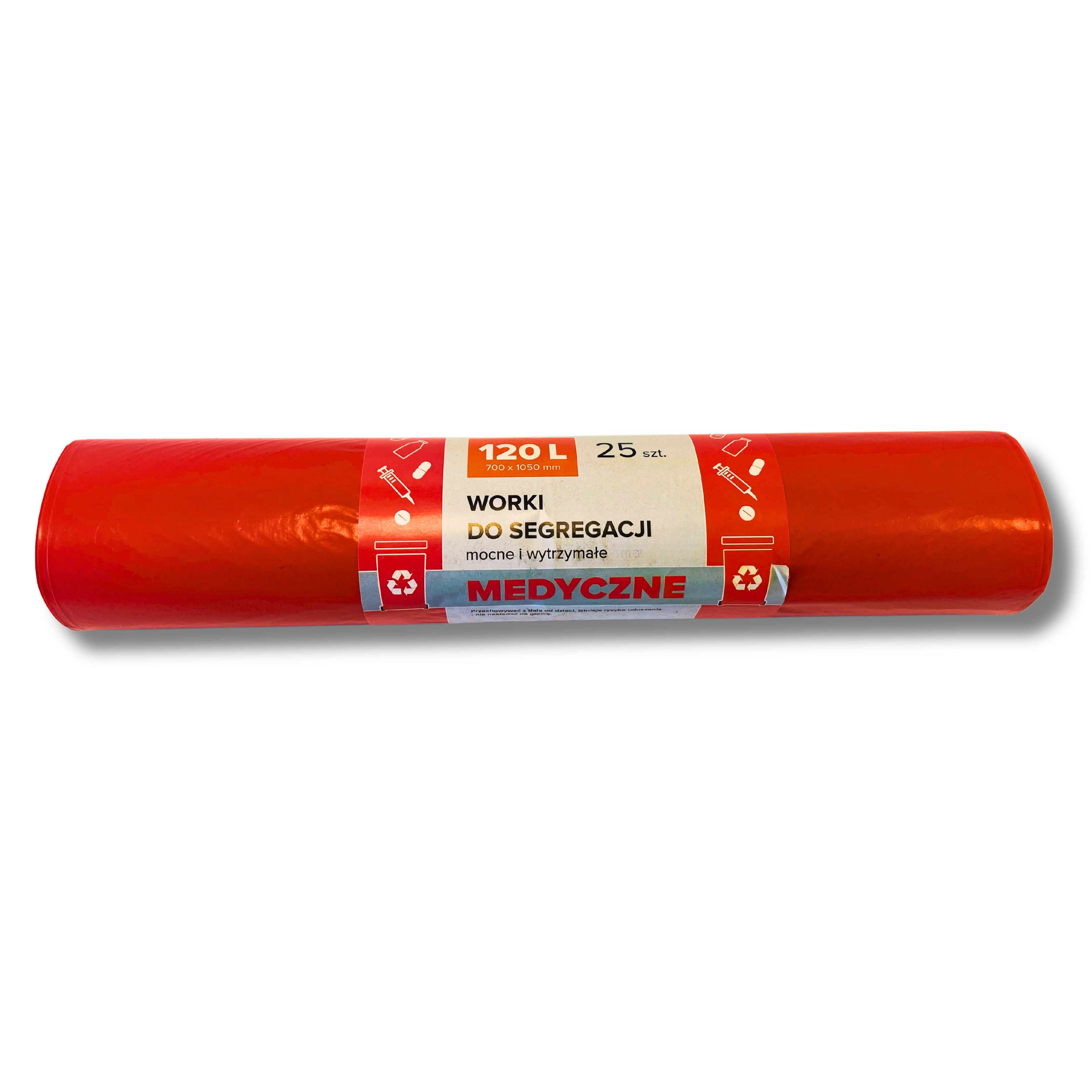 Saci Plastic Reciclat, Standard, 120l, 69x105cm, 27 Mic, 25buc/rola, Resaco - Rosii - Deseuri Medica