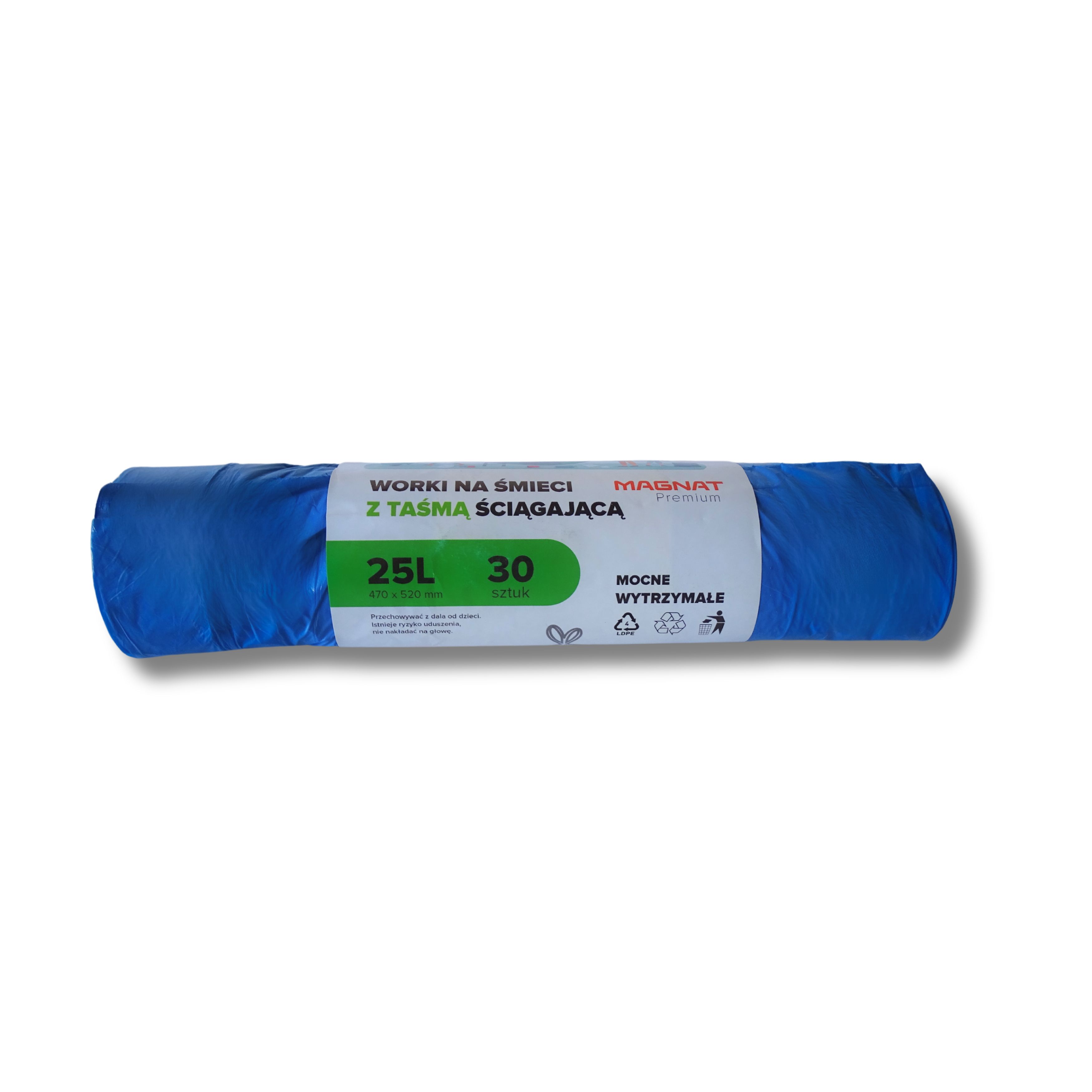 Saci Plastic Reciclat, Standard, 25l, Cu Snur, 47x52cm, 25 Microni, 30buc/rola, Resaco - Albastri