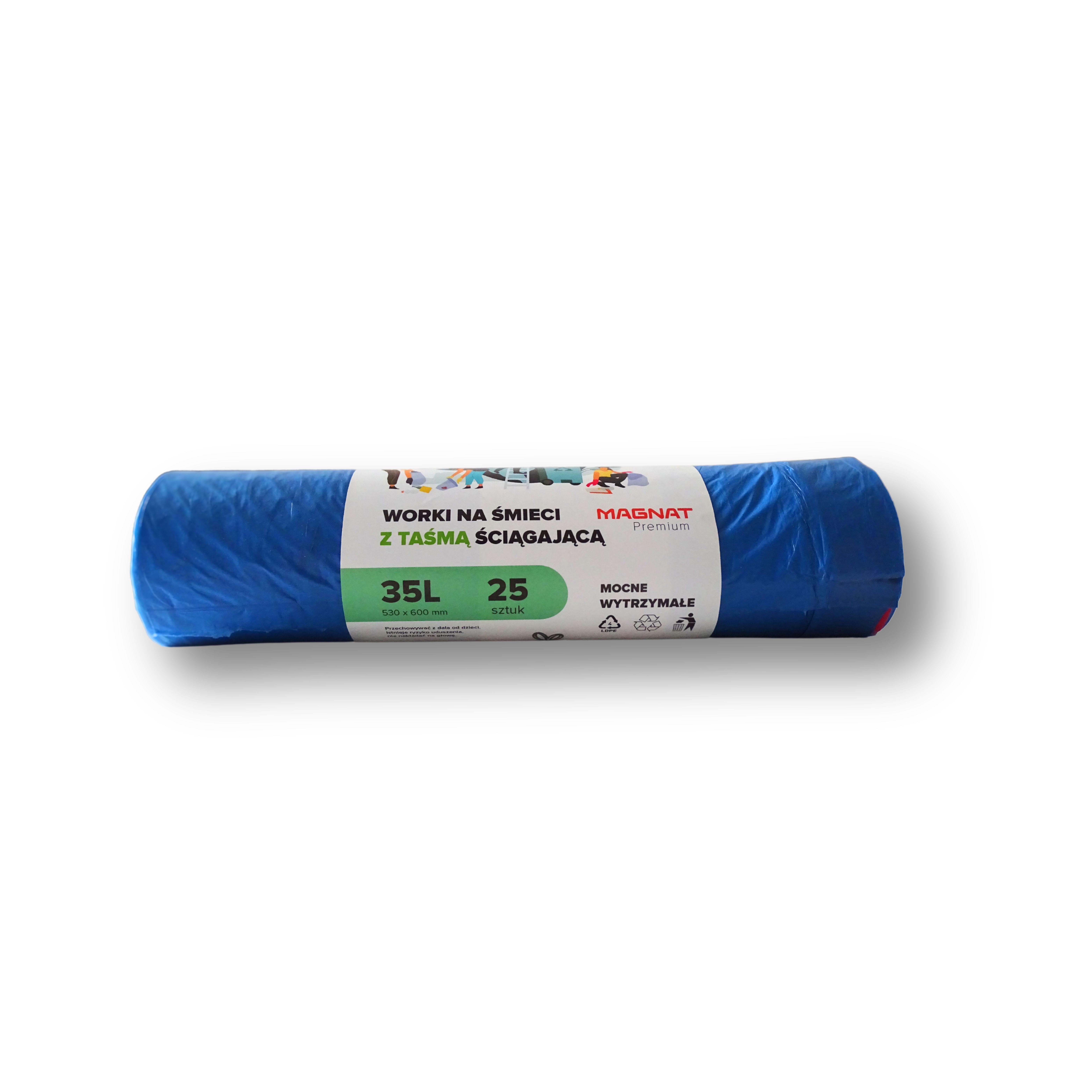 Saci Plastic Reciclat, Standard, 35l, Cu Snur, 50x60cm, 25 Microni, 25buc/rola, Resaco - Albastri